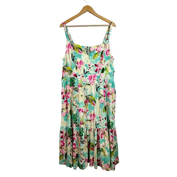Torrid Dress Women's Blue Floral Midi Super Soft Tiered Tie Front Size 2X NWT - Picture 1 of 12